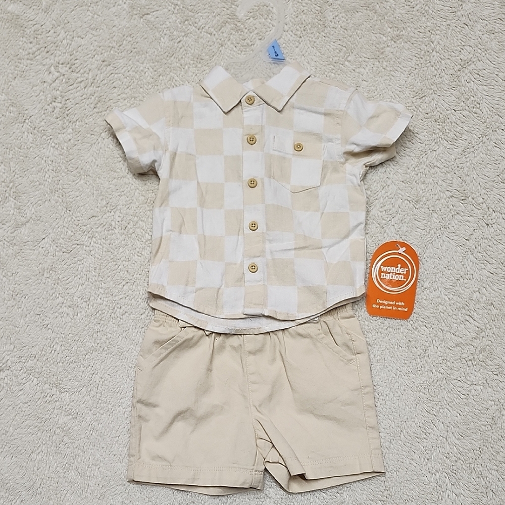 • NWT Wonder Nation Boys 2 Piece Set Short Sleeve Top & Shorts 3-6M Multicolor